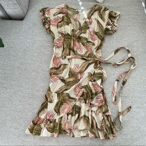 Billabong Wrap & Roll Wrap Dress Palm Print XS